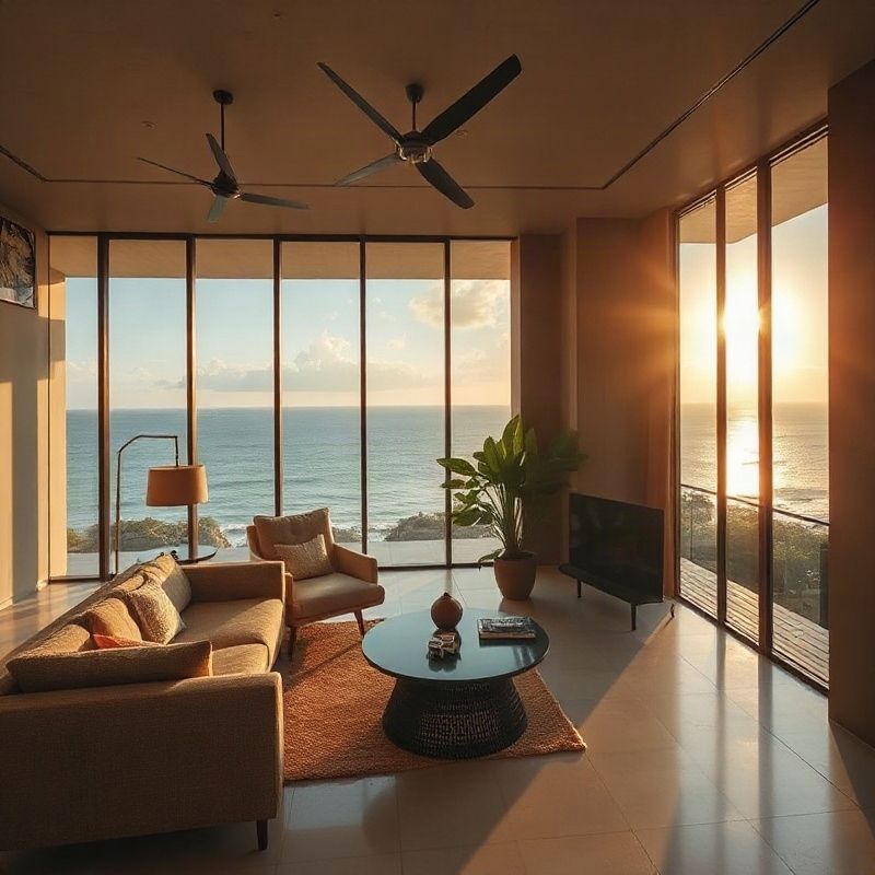 Interior de apartamento moderno de alto padrão em Salvador com vista para o oceano